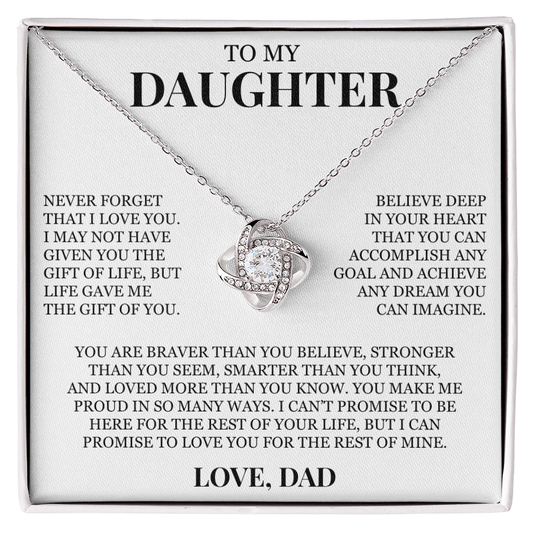 To My Daughter "Never Forget That I Love You" Love Knot Necklace
