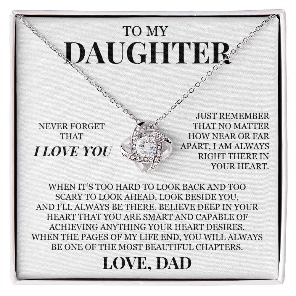 To My Daughter "Never Forget That I Love You" Love Knot Necklace