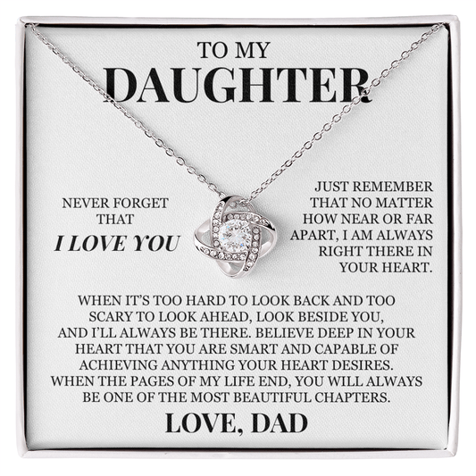 To My Daughter "Never Forget That I Love You" Love Knot Necklace