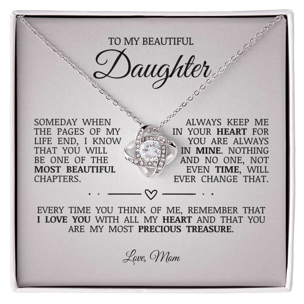 To My Beautiful Daughter "Always Keep Me In Your Heart" Love Knot Necklace