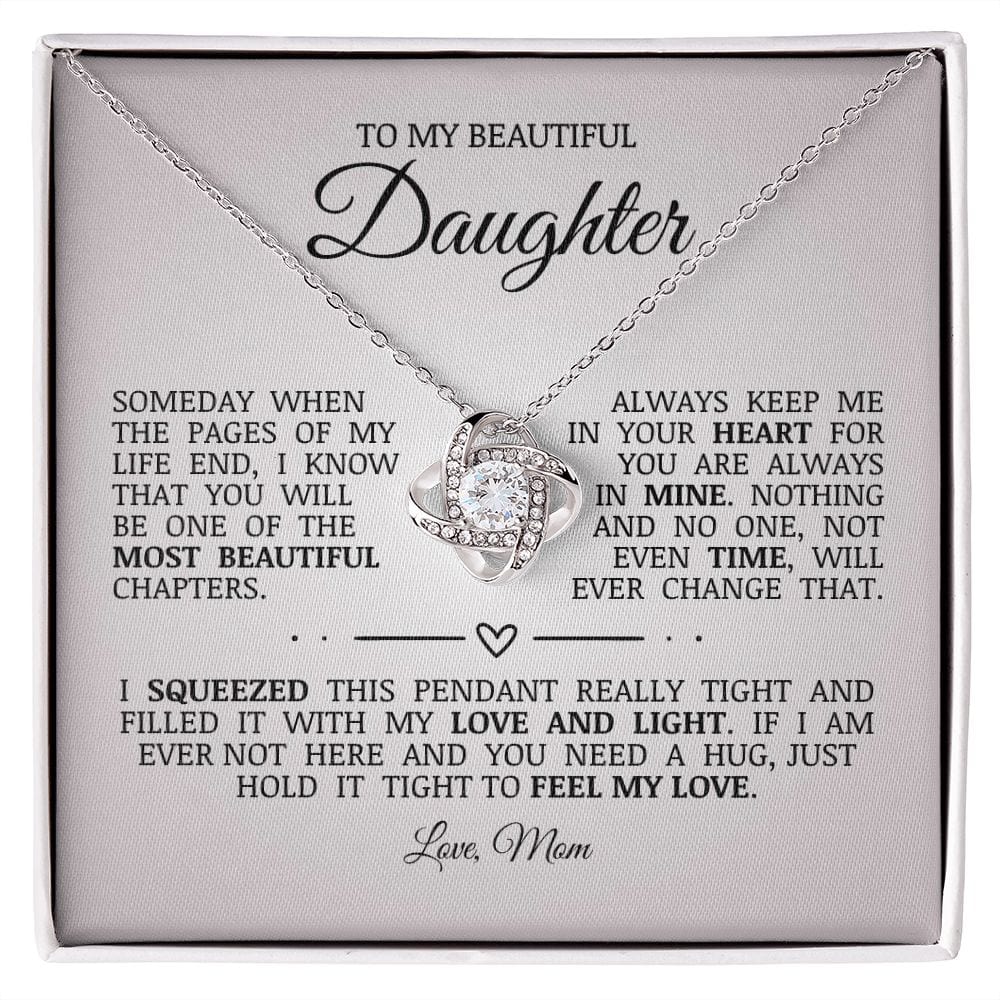 To My Beautiful Daughter "Always Keep Me In Your Heart" Love Knot Necklace