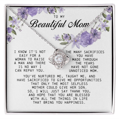 To My Beautiful Mom, Love Knot Necklace