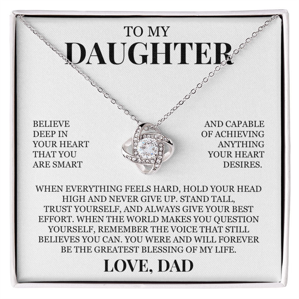 To My Daughter "Hold Your Head High" Love Knot Necklace