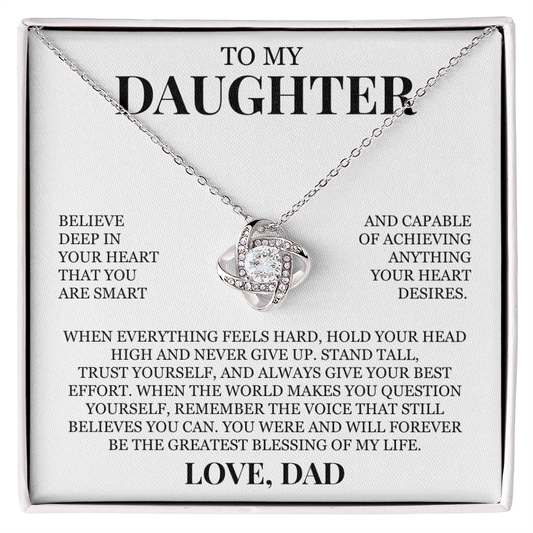 To My Daughter "Hold Your Head High" Love Knot Necklace