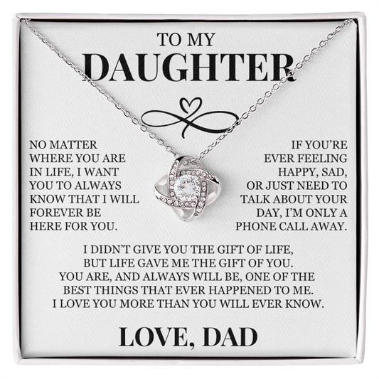 To My Daughter "Life Gave Me The Gift of You" Love Knot Necklace