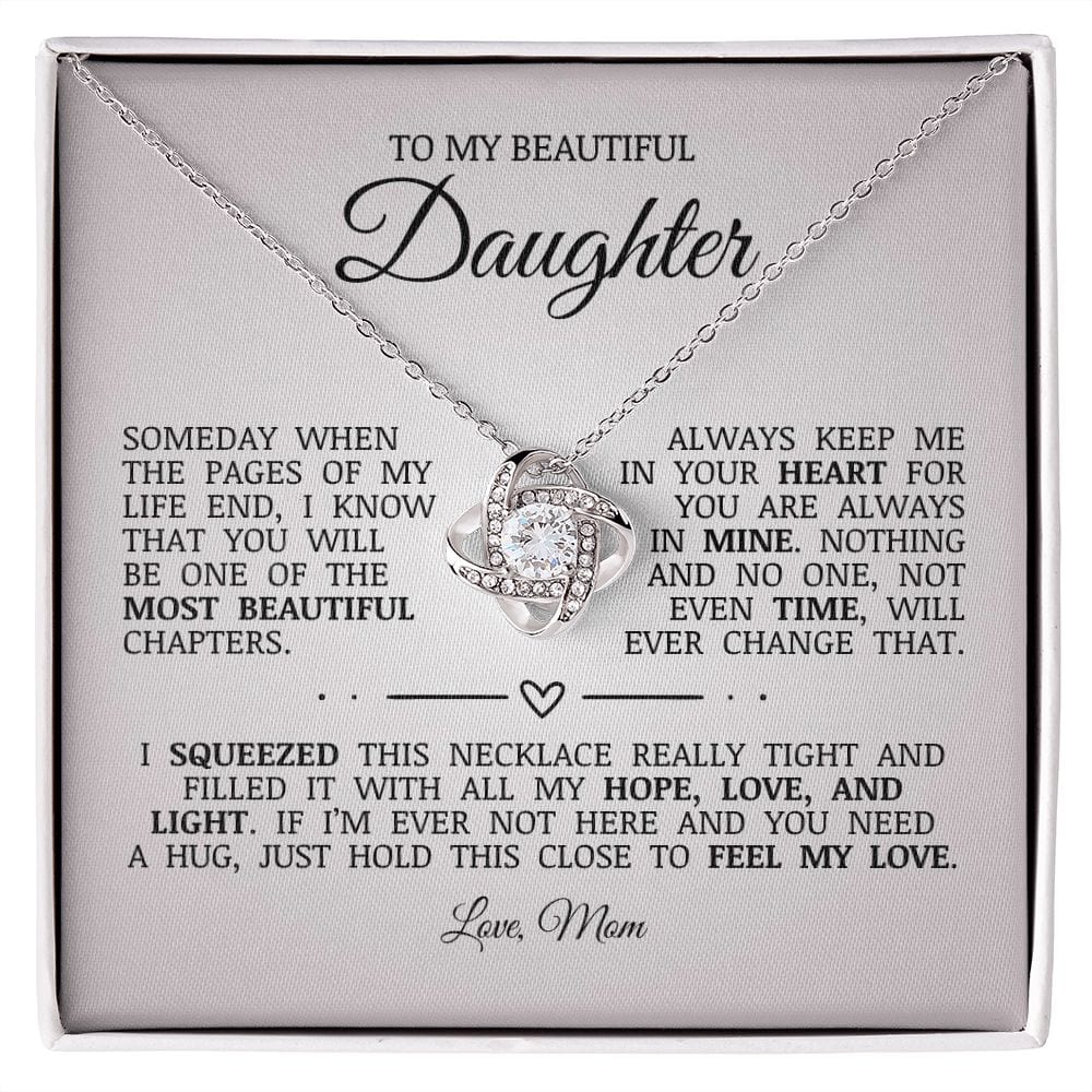 To My Beautiful Daughter "Always Keep Me In Your Heart" Love Knot Necklace