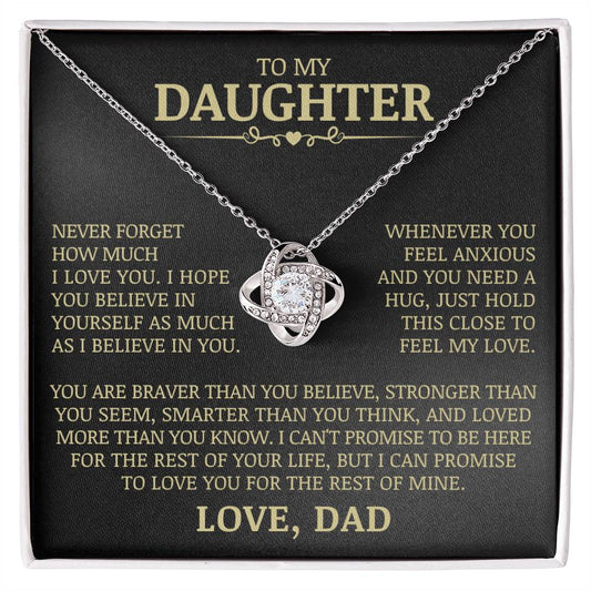 To My Daughter "Never Forget How Much I Love You" Love Knot Necklace