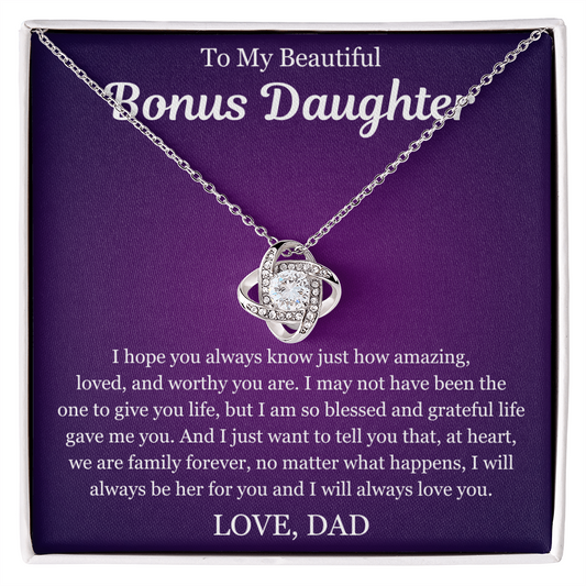 To My Beautiful Bonus Daughter - Love Knot Necklace