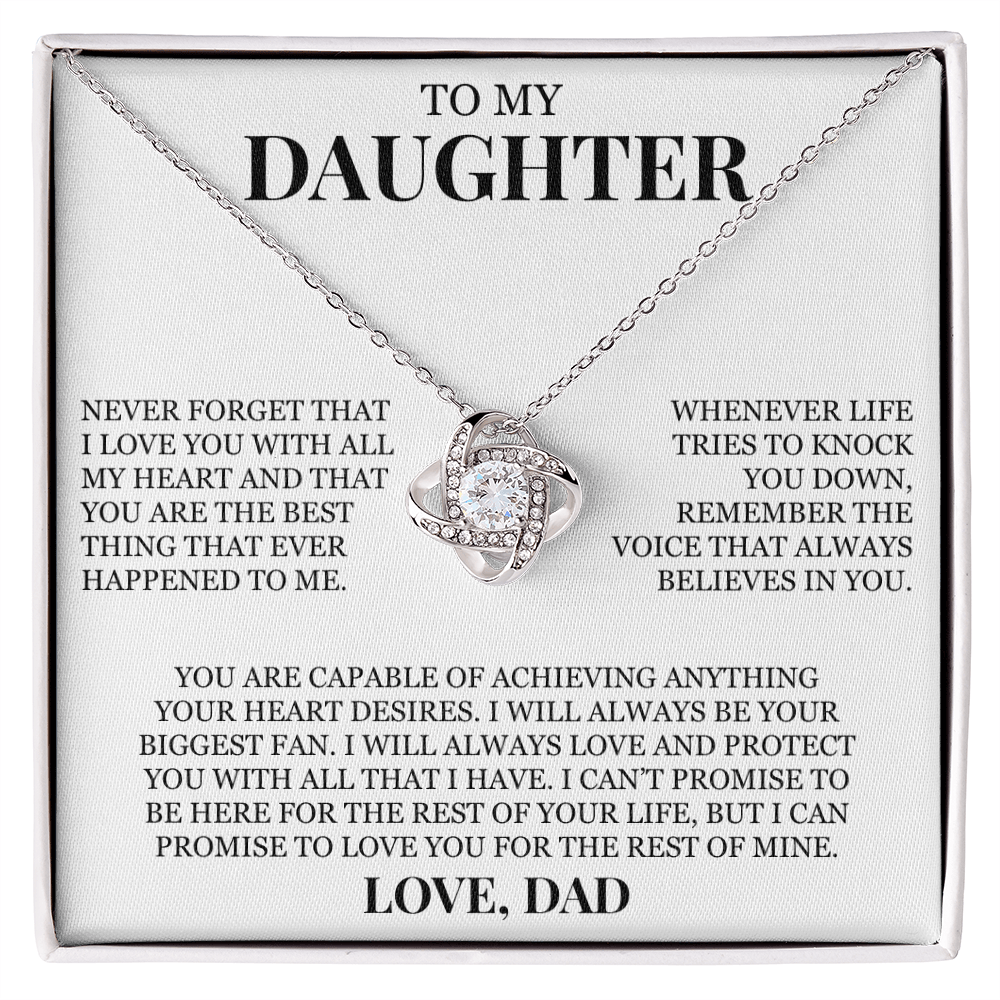 To My Daughter "Never Forget That I Love You" Love Knot Necklace