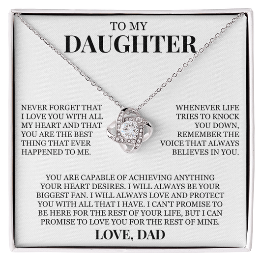 To My Daughter "Never Forget That I Love You" Love Knot Necklace