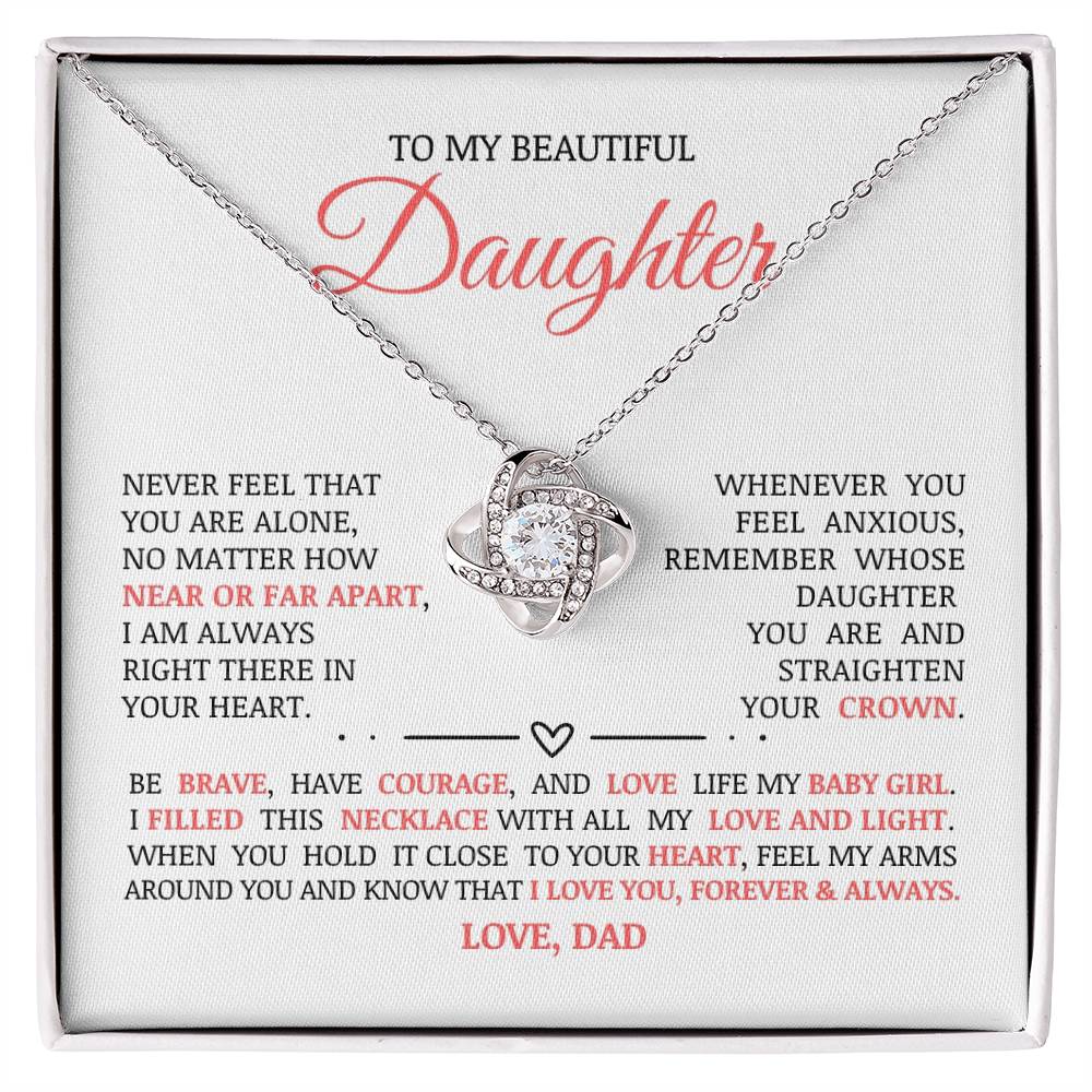 To My Beautiful Daughter "I Love You Forever & Always" Love Knot Necklace