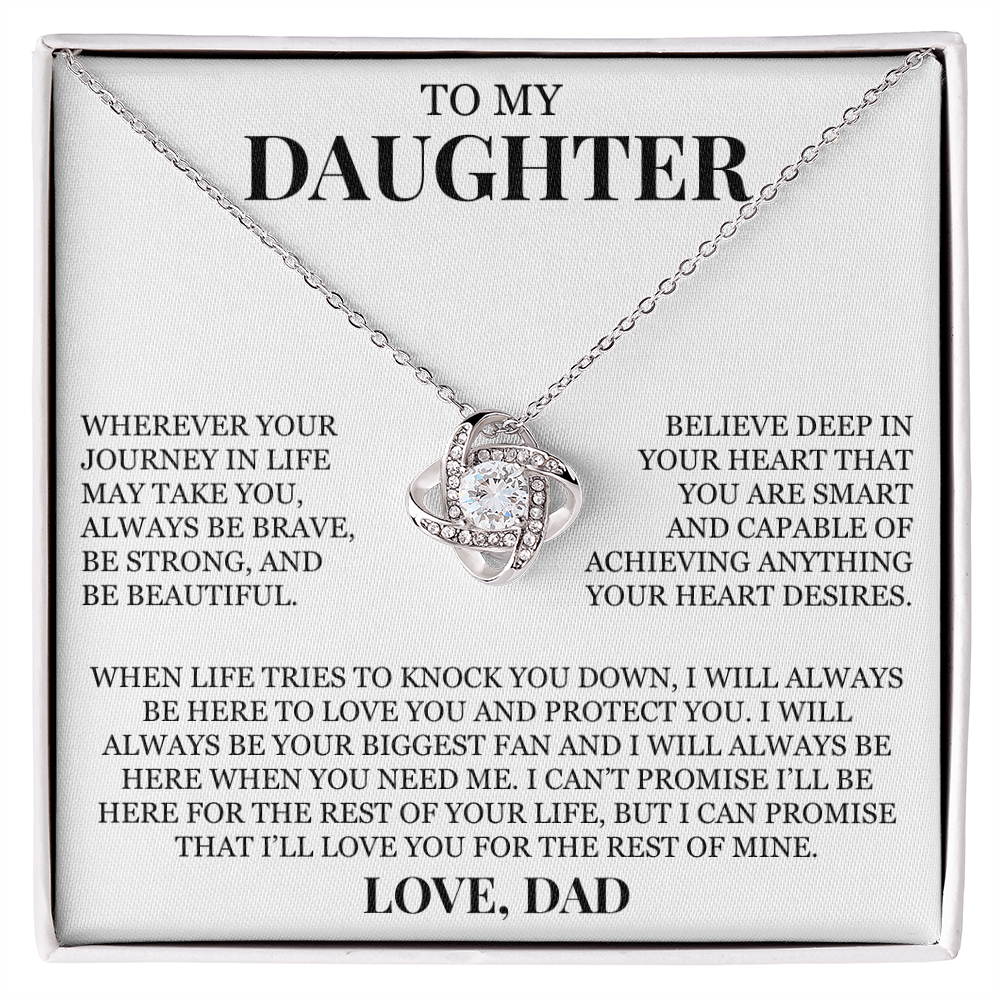 To My Daughter "Be Brave, Be Strong, and Be Beautiful" Love Knot Necklace