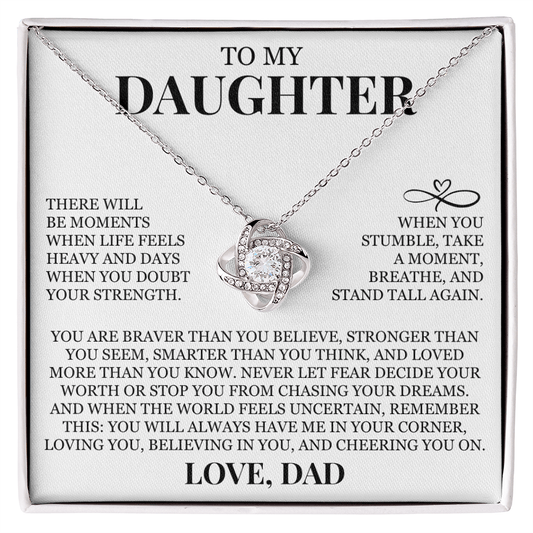 To My Daughter "You Are Loved More Than You Know" Love Knot Necklace