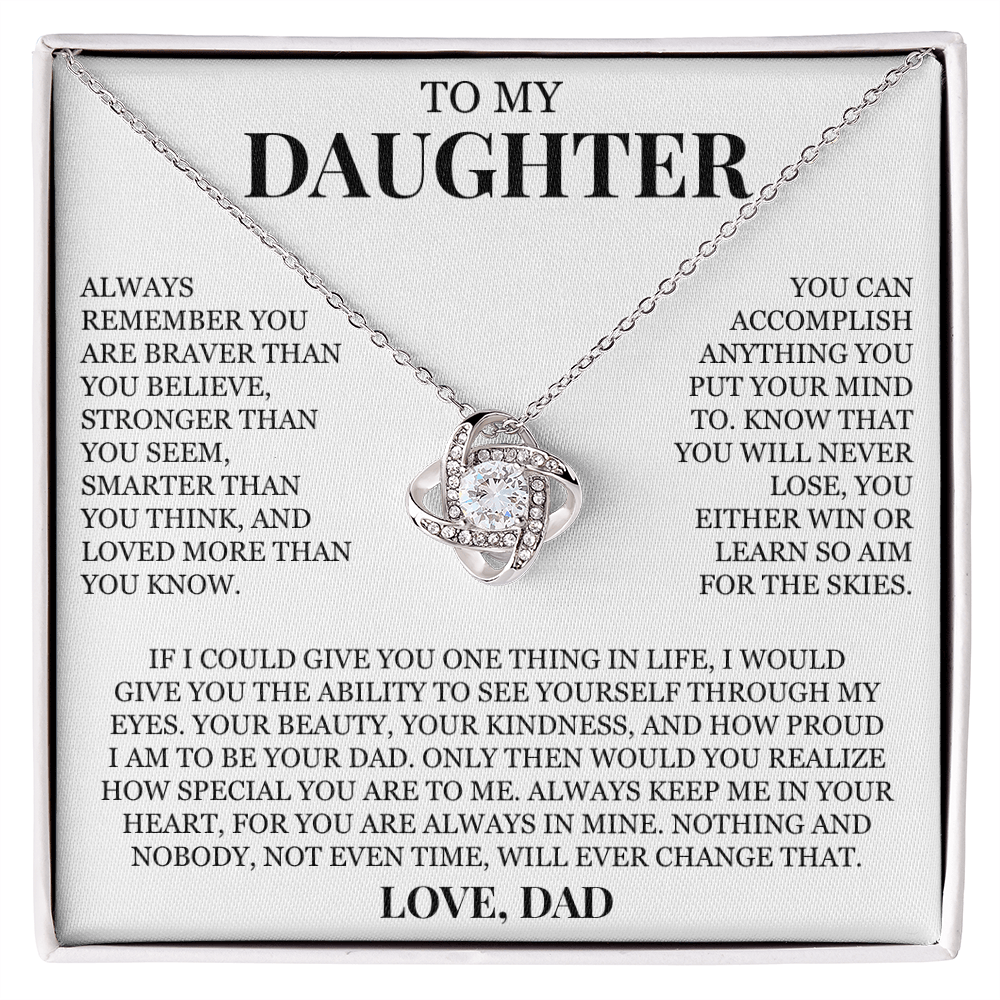 To My Daughter "Always Keep Me In Your Heart" Love Knot Necklace