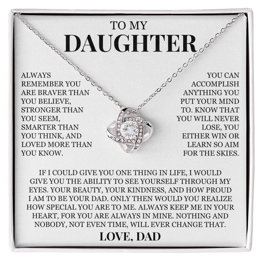 To My Daughter "Always Keep Me In Your Heart" Love Knot Necklace