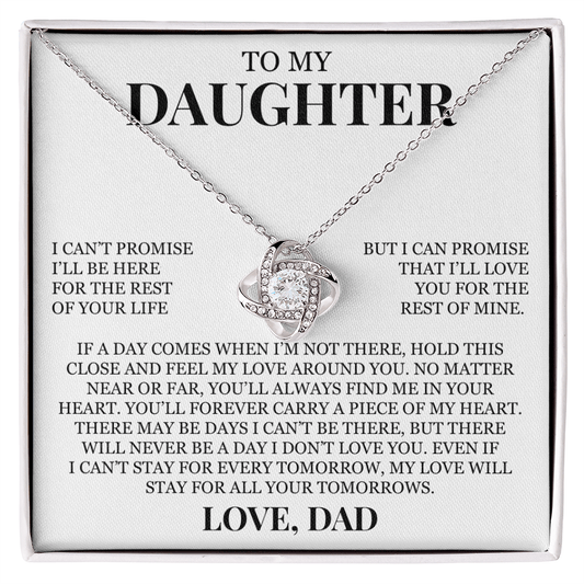 To My Daughter "Hold This Close and Feel My Love" Love Knot Necklace