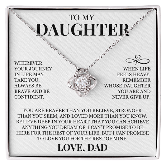 To My Daughter "Never Give Up" Love Knot Necklace