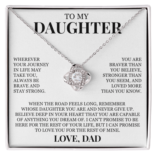 To My Daughter "Never Give Up" Love Knot Necklace