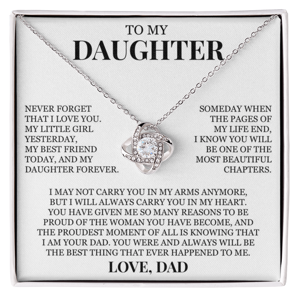 To My Daughter "Never Forget That I Love You" Love Knot Necklace