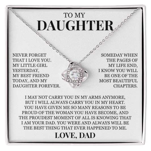 To My Daughter "Never Forget That I Love You" Love Knot Necklace