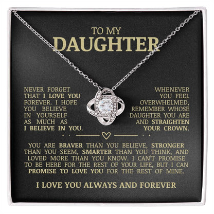 To My Daughter "Never Forget That I Love You" Love Knot Necklace