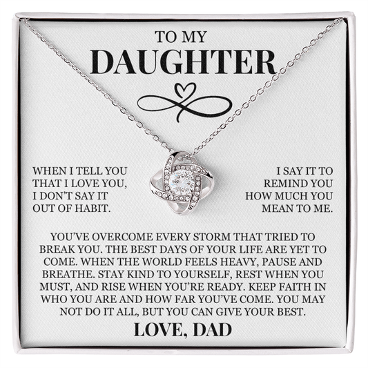 To My Daughter "I Love You" Love Knot Necklace
