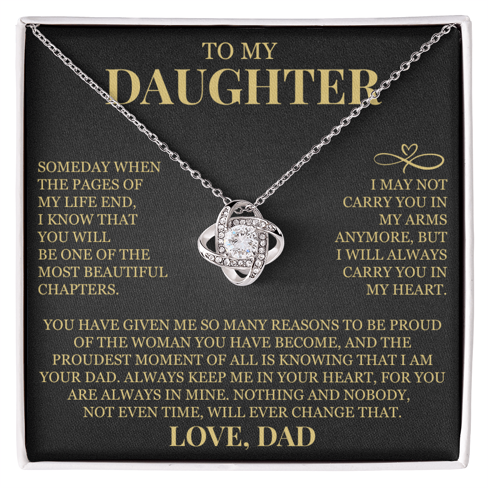 To My Daughter "I Will Always Carry You In My Heart" Love Knot Necklace