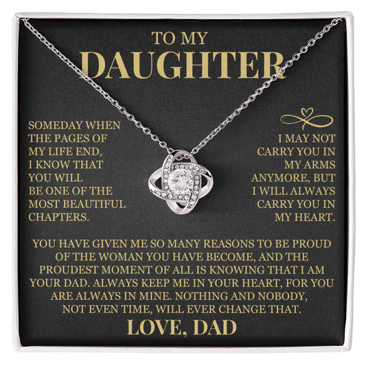 To My Daughter "I Will Always Carry You In My Heart" Love Knot Necklace