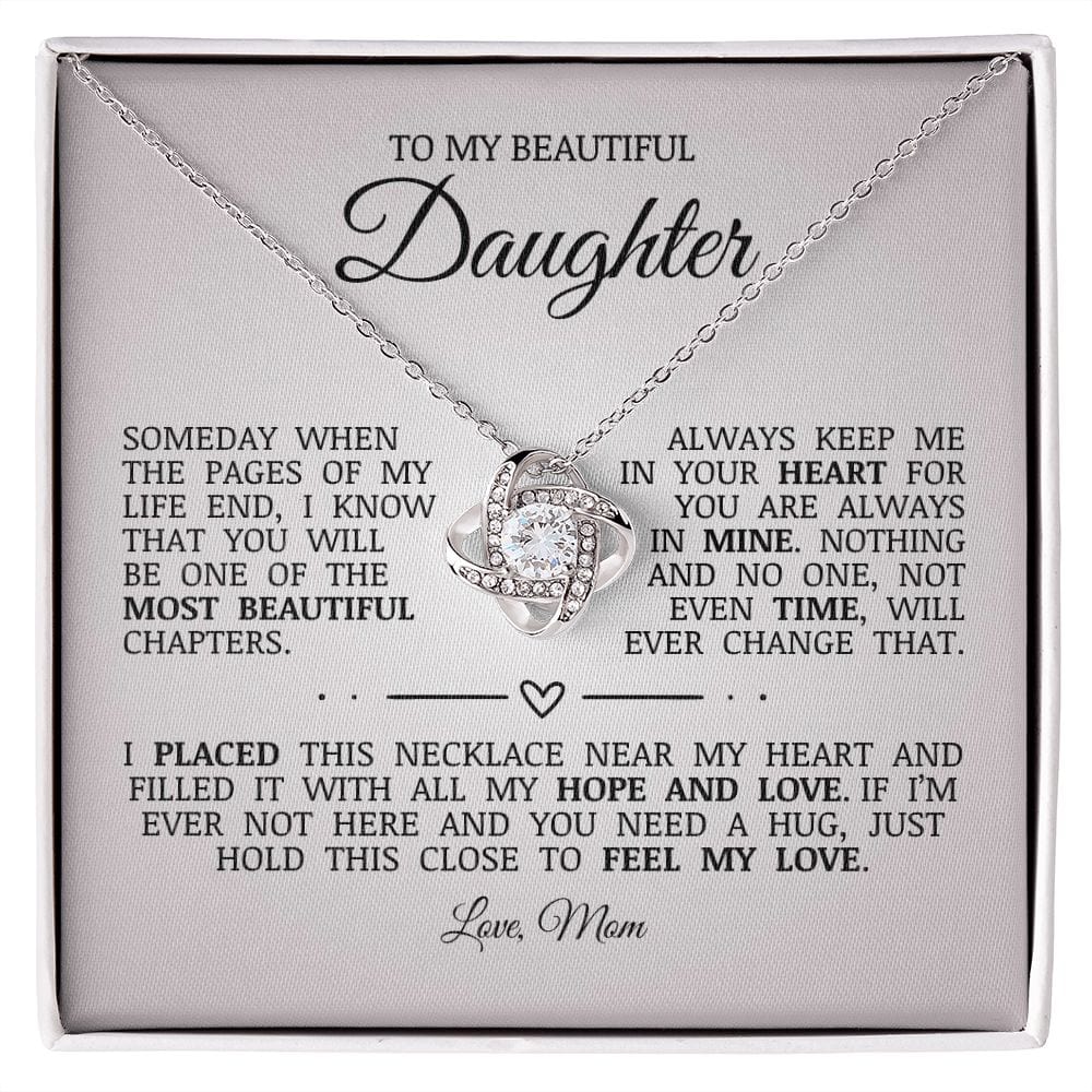 To My Beautiful Daughter "Always Keep Me In Your Heart" Love Knot Necklace