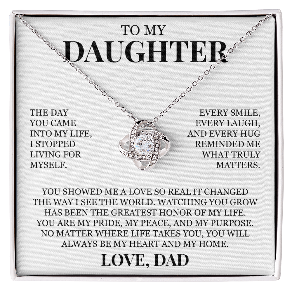 To My Daughter "My Pride, My Peace and My Purpose" Love Knot Necklace
