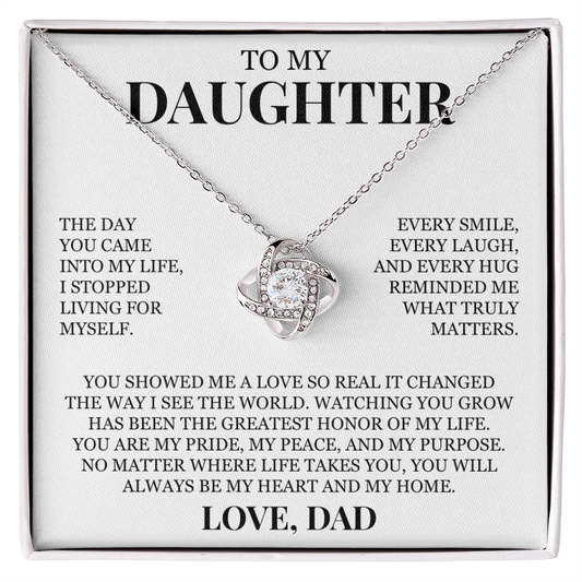 To My Daughter "My Pride, My Peace and My Purpose" Love Knot Necklace