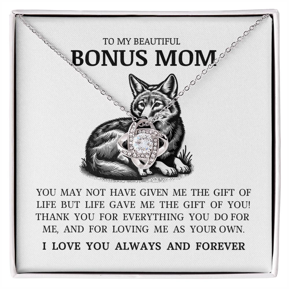 To My Bonus Mom "I Love You Always and Forever" Love Knot Necklace