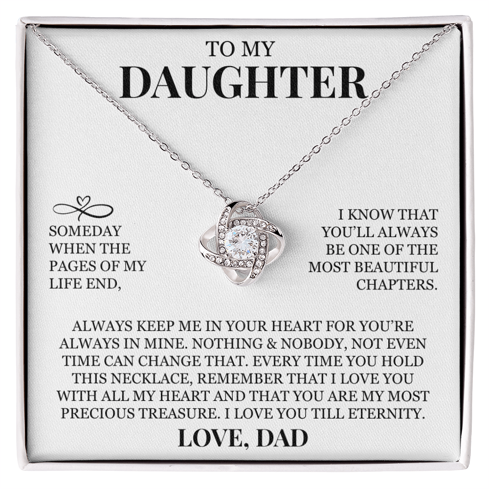 To My Daughter "Always Keep Me In Your Heart" Love Knot Necklace