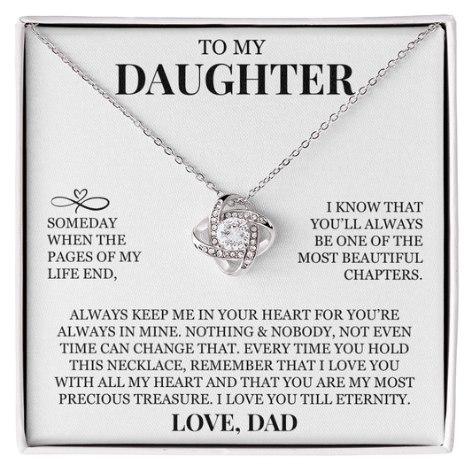 To My Daughter "Always Keep Me In Your Heart" Love Knot Necklace
