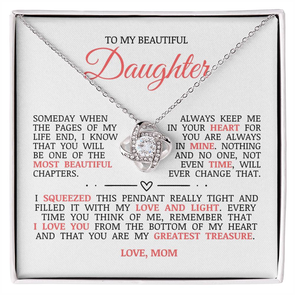 To My Beautiful Daughter "Always Keep Me In Your Heart" Love Knot Necklace