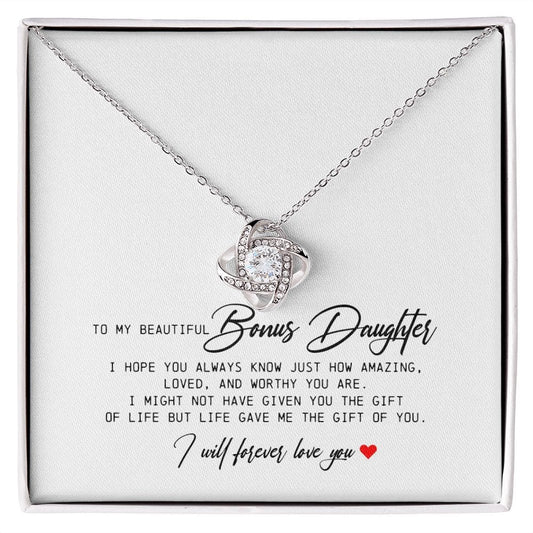 To My Beautiful Bonus Daughter, Love Knot Necklace