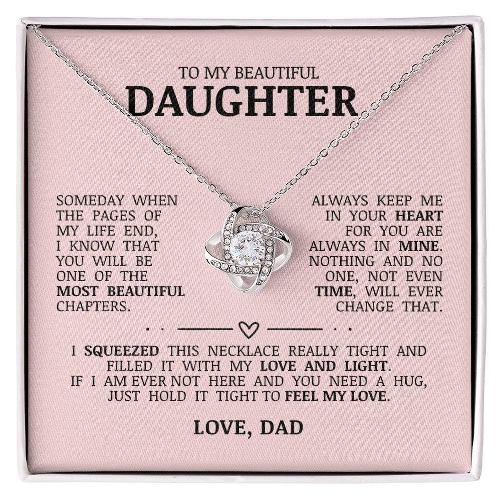 To My Beautiful Daughter "Always Keep Me In Your Heart" Love Knot Necklace