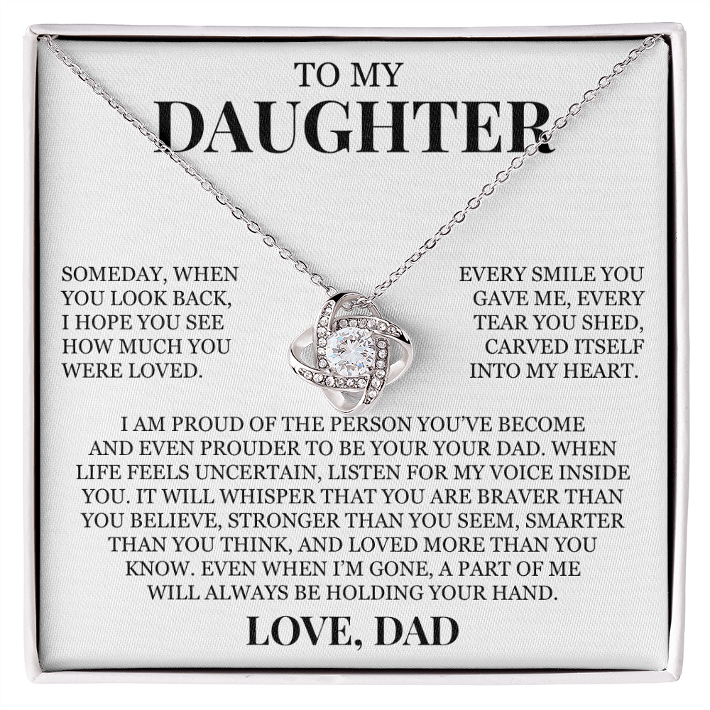 To My Daughter "I Will Always Be Holding Your Hand" Love Knot Necklace