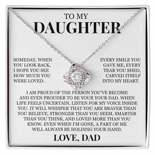 To My Daughter "I Will Always Be Holding Your Hand" Love Knot Necklace