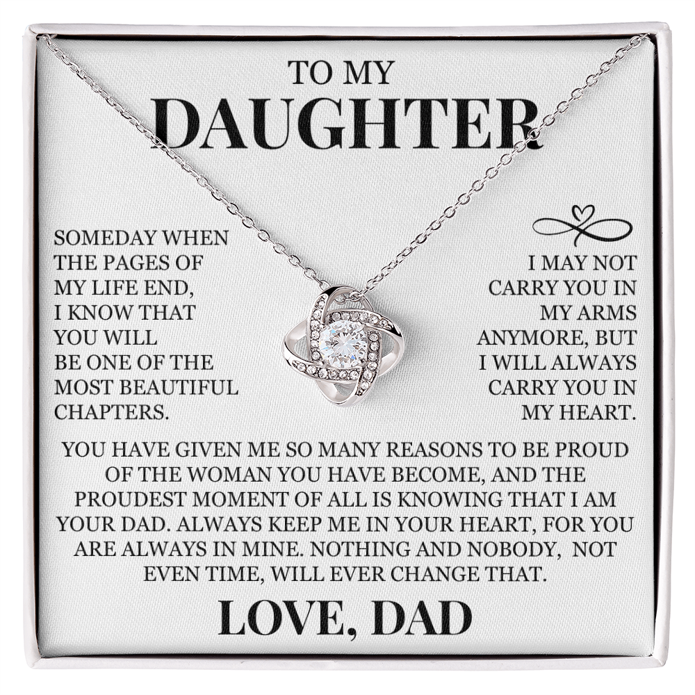 To My Daughter "I Will Always Carry You In My Heart" Love Knot Necklace
