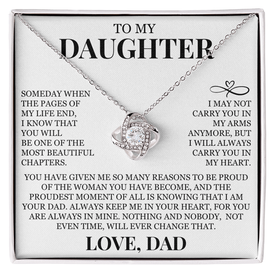 To My Daughter "I Will Always Carry You In My Heart" Love Knot Necklace