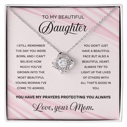 To My Beautiful Daughter, Love Knot Necklace, Gift From Mom