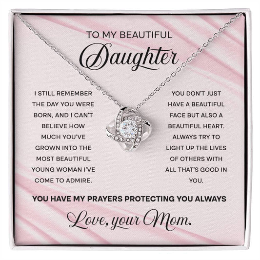 To My Beautiful Daughter, Love Knot Necklace, Gift From Mom