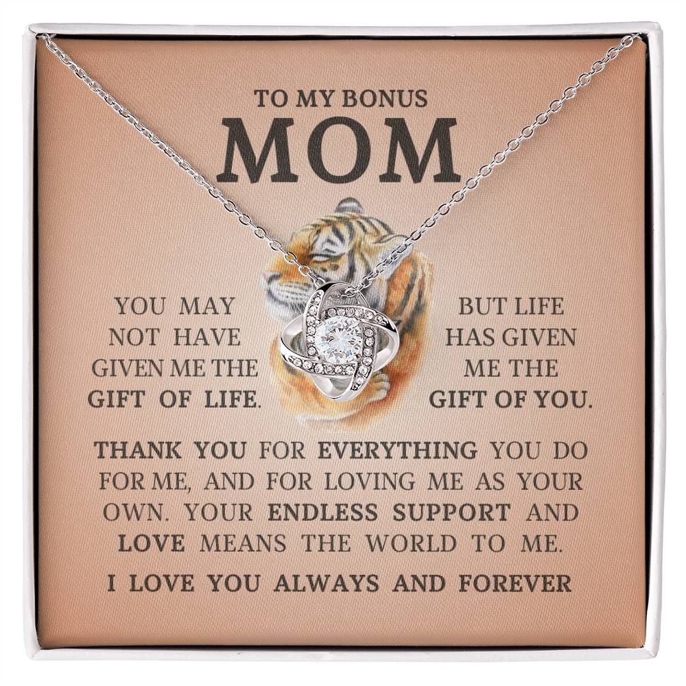 To My Bonus Mom "I Love You Always and Forever" Love Knot Necklace