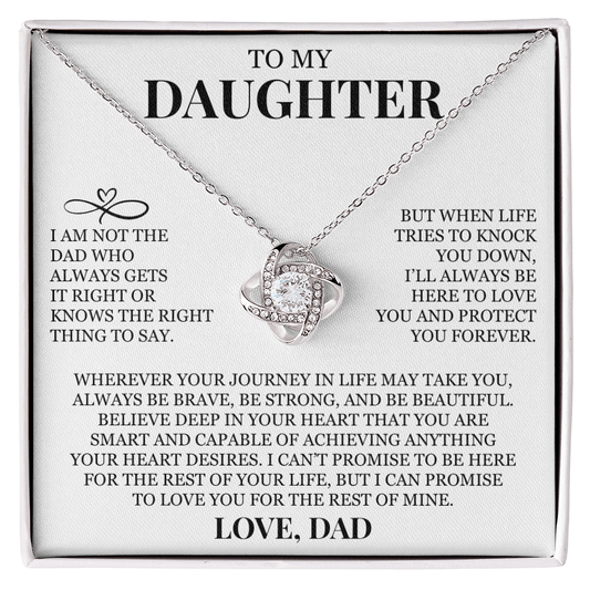 To My Daughter "I'll Always Be Here to Love You and Protect You Forever" Love Knot Necklace