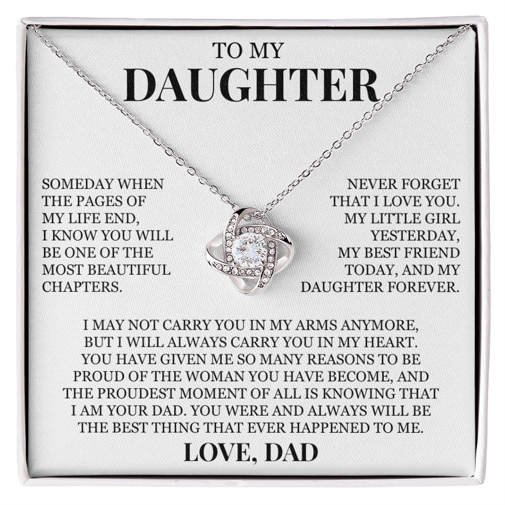 To My Daughter "Never Forget That I Love You" Love Knot Necklace