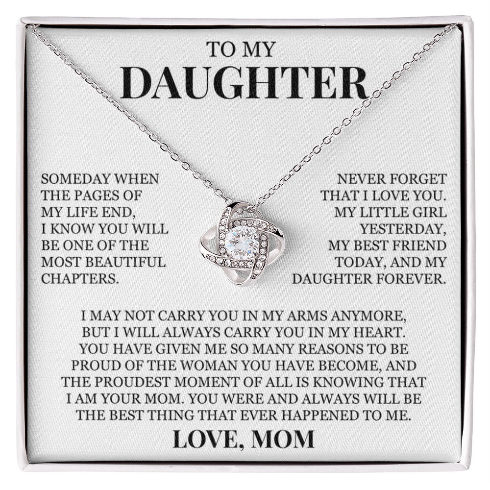 To My Daughter "Never Forget That I Love You" Love Knot Necklace