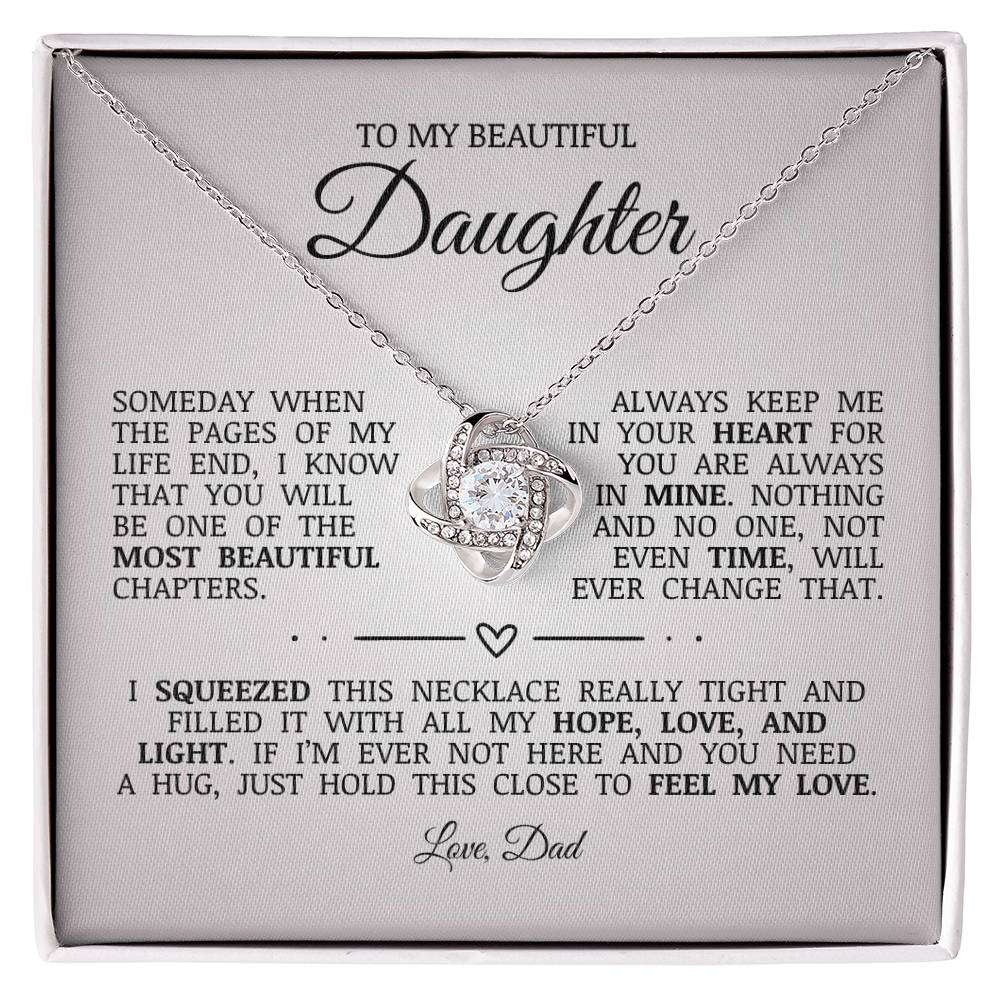 To My Beautiful Daughter "Always Keep Me In Your Heart" Love Knot Necklace
