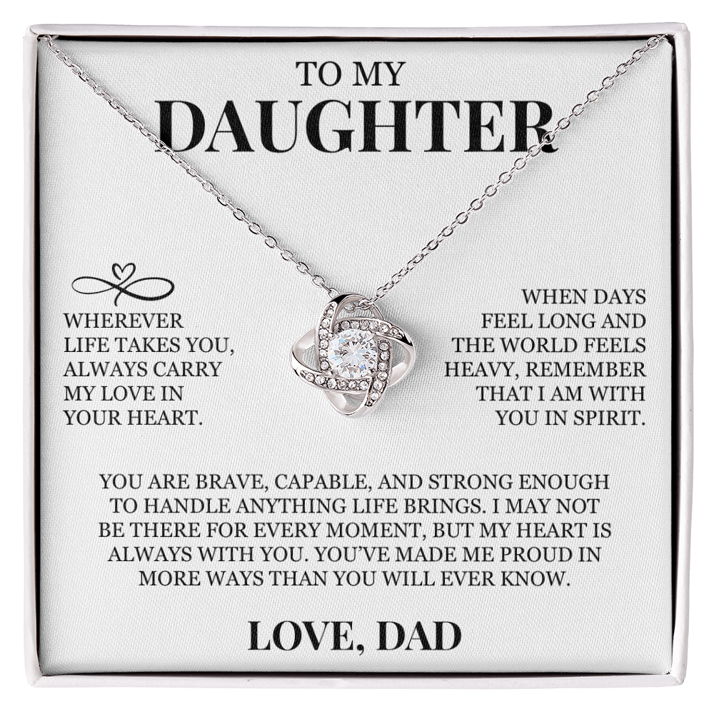 To My Daughter "Always Carry My Love In Your Heart" Love Knot Necklace