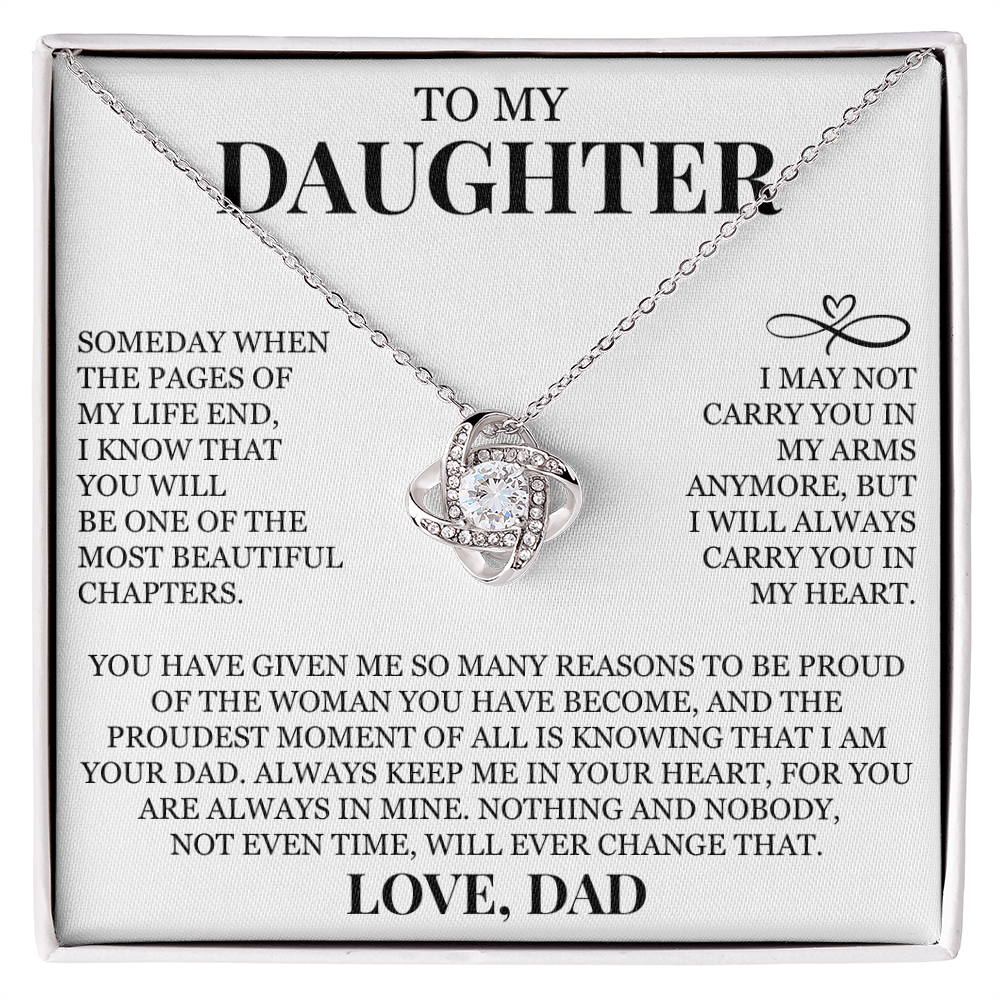 To My Daughter "I Will Always Carry You In My Heart" Love Knot Necklace